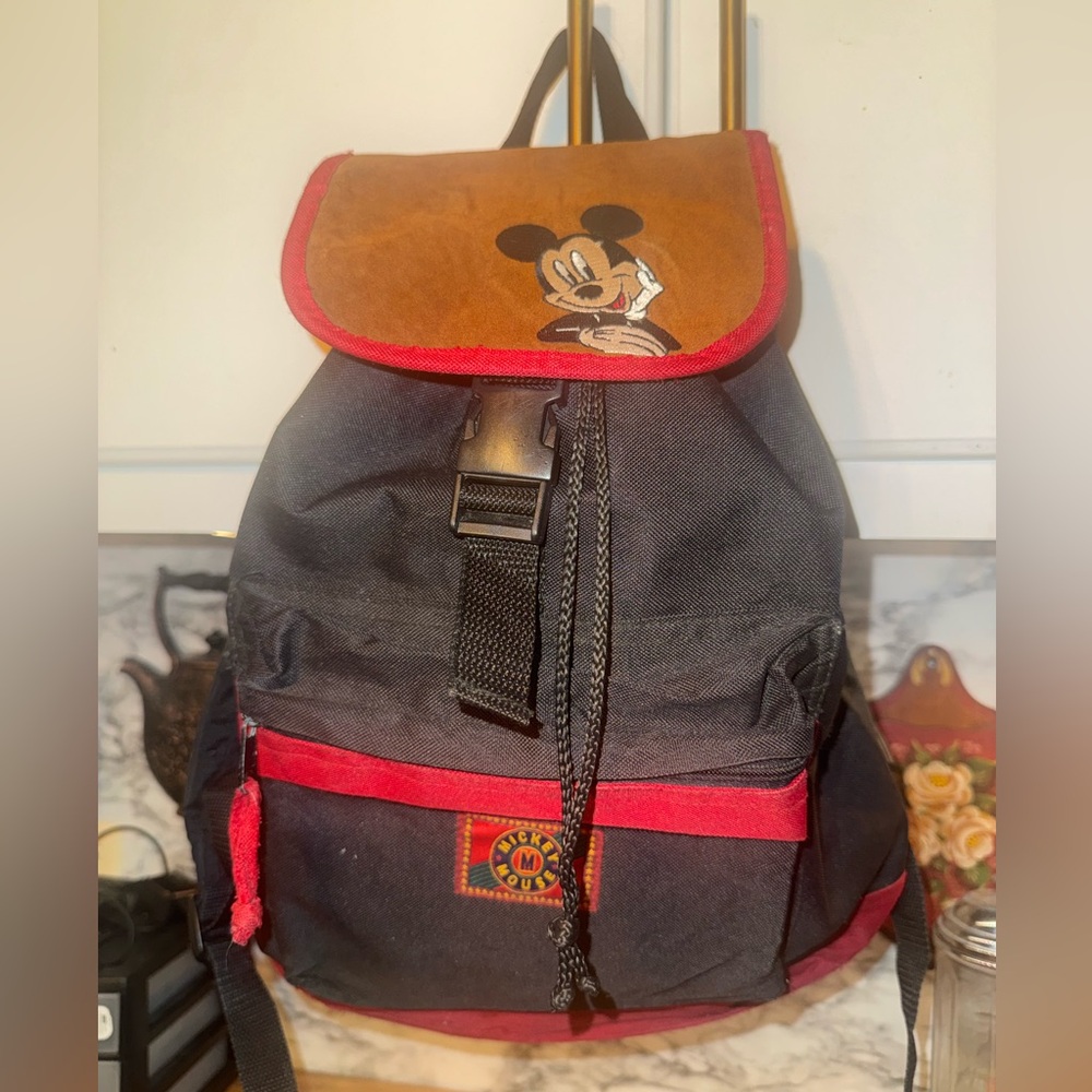 Black and Red Mickey Mouse Canvas Backpack